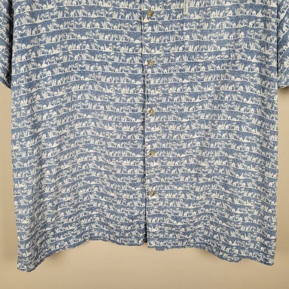 Columbia Size 4XB Hawaiian Beach Palms Cotton Button Up Shirt Short Sleeve Blue - Picture 6 of 14